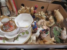 A tray of assorted ceramics etc to include Border Fine Arts figures