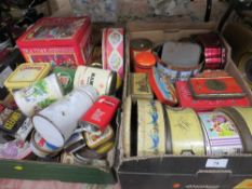 Two boxes of assorted vintage tins