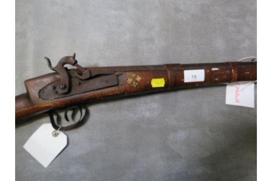 A 19TH CENTURY INDIAN / MIDDLE EASTERN JAZAIL RIFLE, fitted with a percussion lock, inlaid bone - Image 1 of 7