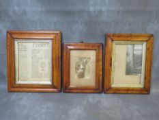 THREE 19TH CENTURY MAPLE FRAMES, frame W 4.5 cm, 2 x 3.5 cm, rebates 25 x 21 cm, 25 x 19 cm and 20 x