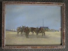 J. HARVEY (XIX-XX). British school, beach scene with donkeys, signed lower left, pastel on paper.