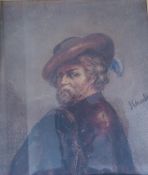 HEROULT. A 19th century portrait study of a Dutchman, see verso, signed middle right, watercolour,