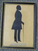 SILHOUETTE PORTRAIT STUDY OF JOSH SMITH ESQ. 1840, with white cravat and walking cane, framed and