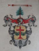 (XIX-XX). Armorial study, indistinctly signed, with monogram lower centre, mixed media on paper,