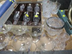 A tray of crystal and glass to include 6 Babycham glasses