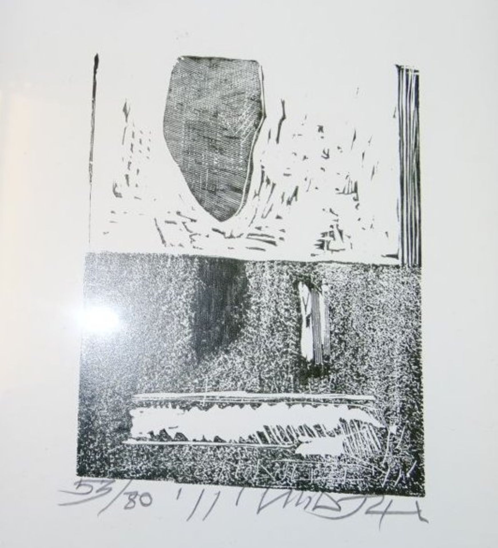 unleserl. sign. kl. Lithografie, ger/Glas, RG 24x22 cm, Nr. 53/80 - Image 3 of 5