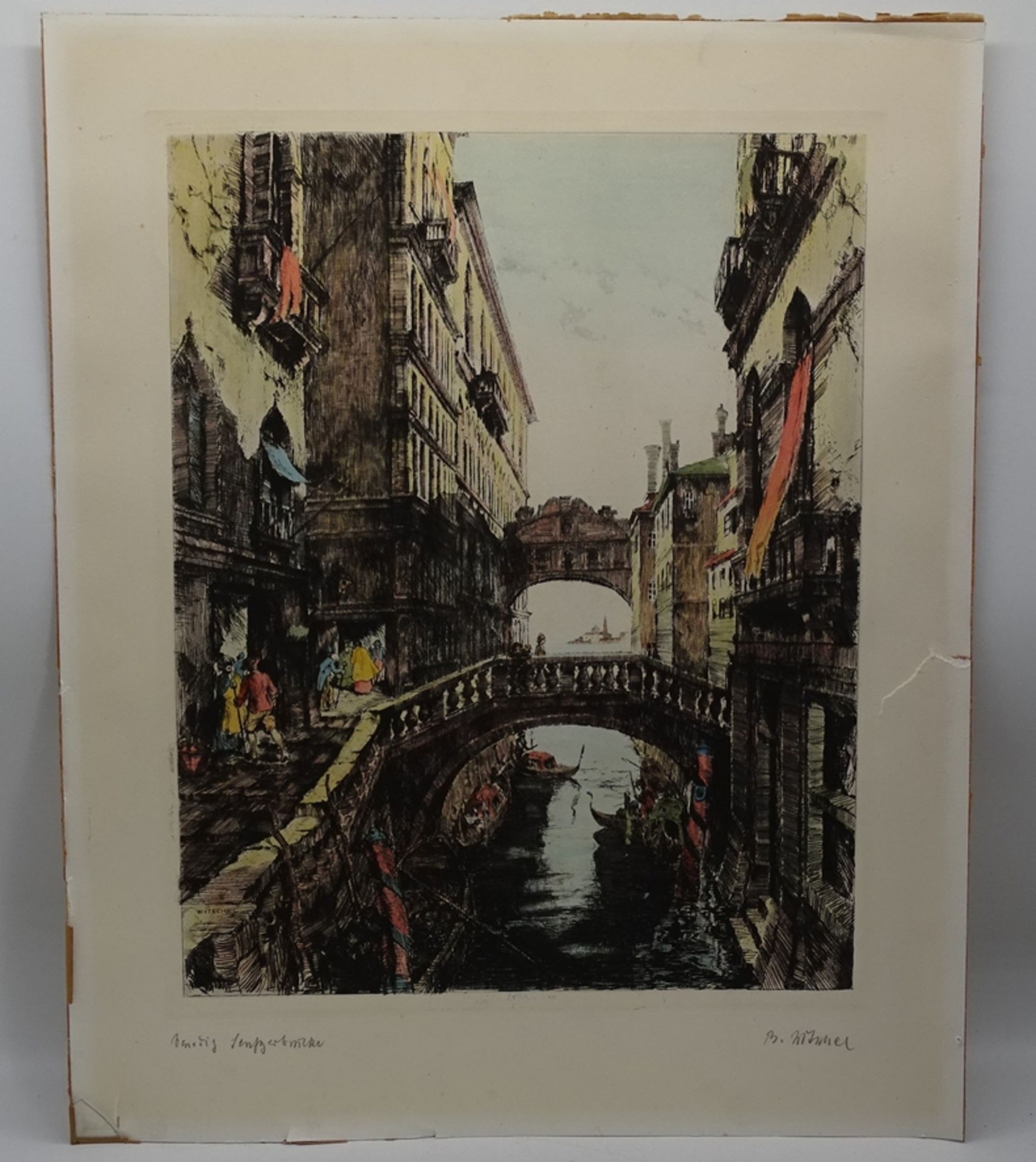 Farbradierung "Venedig", u.r. unles.signiert, Blatt mit Rissen, Blattgröße 49,5x61cm