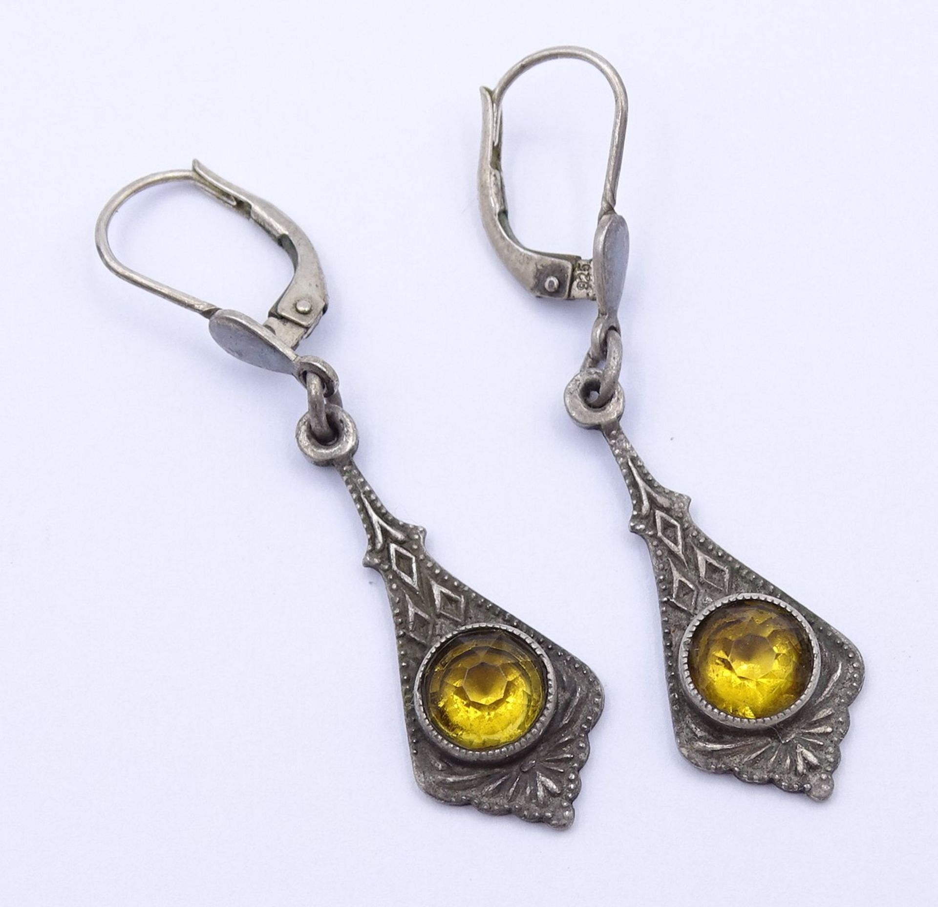 Paar alte Ohrhänger mit Citrine, Silber 925/000, L. 4,3cm, zus. 3,4g.