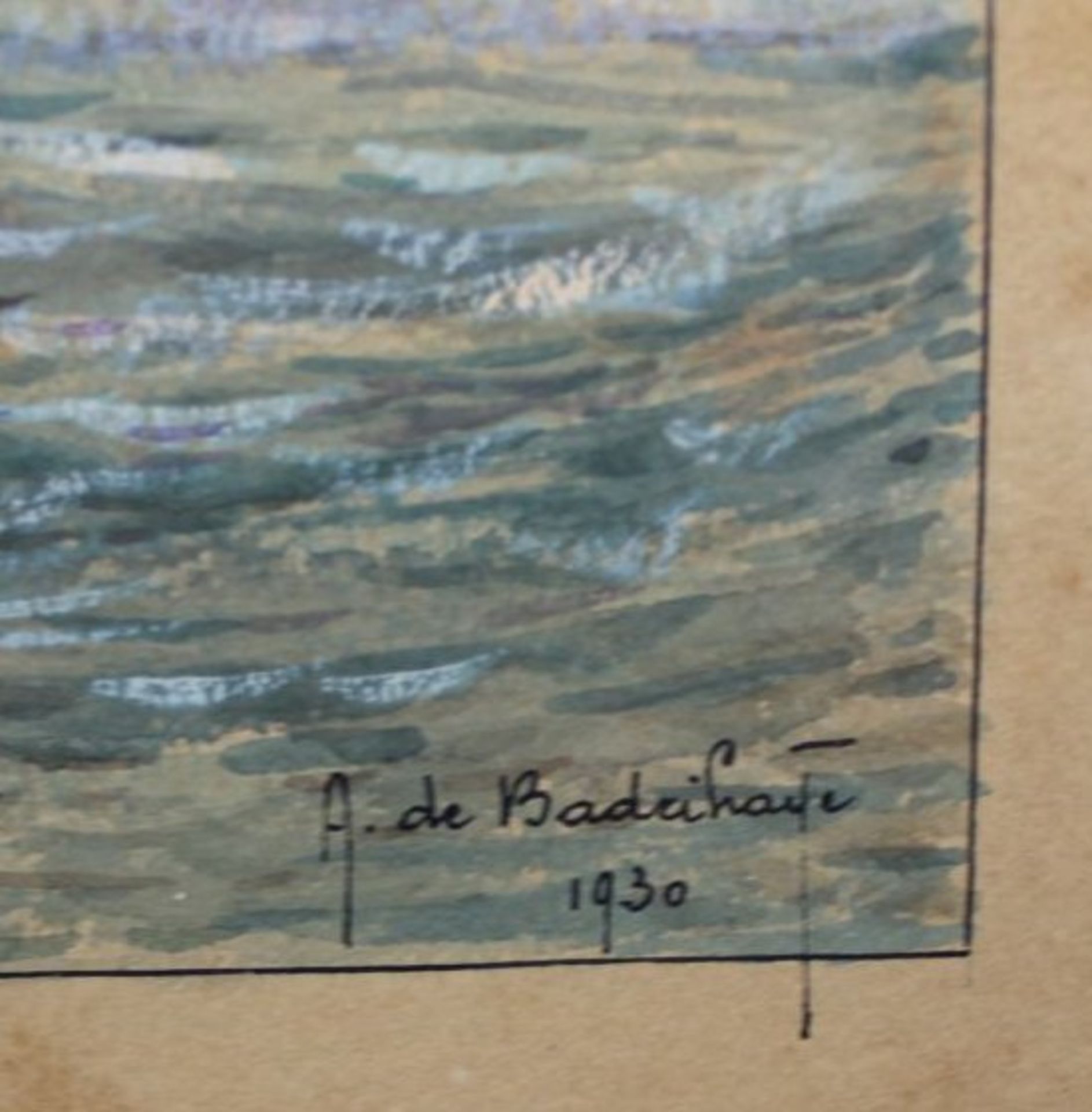 Albert DE BADRIHAYE (1880-1976) "Fischkutter auf der Elbe" 1930, Aquarell, ger/Glas, RG 26x34 cm, w - Bild 3 aus 3