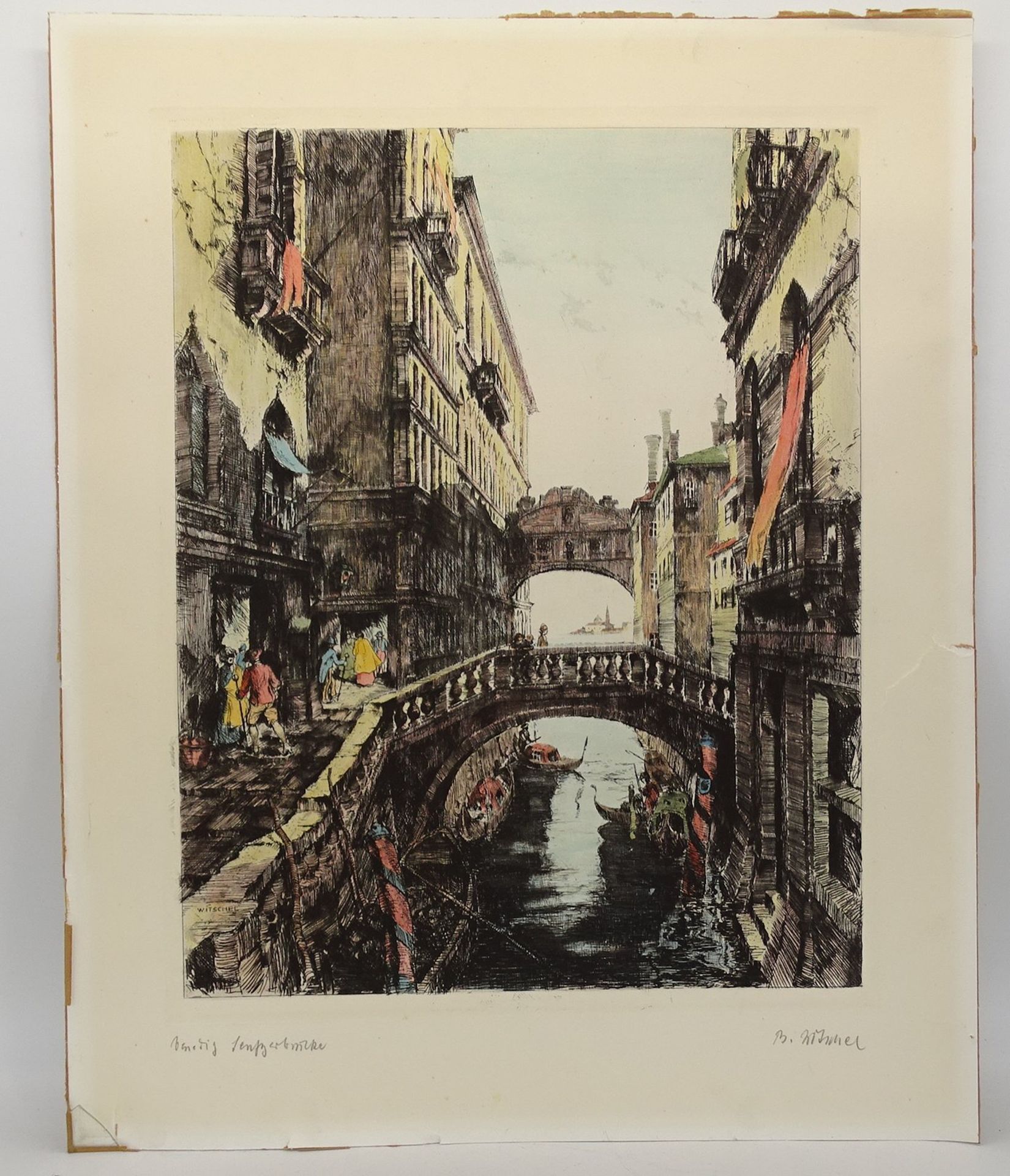 Farbradierung "Venedig", u.r. unles.signiert, Blatt mit Rissen, Blattgröße 49,5x61cm - Bild 2 aus 7