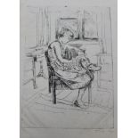 wohl Josef TICHY (1922-2001), lesende Frau, Radierung, Blatt mit Läsuren, ungerahmt, BG 38 x 25cm.
