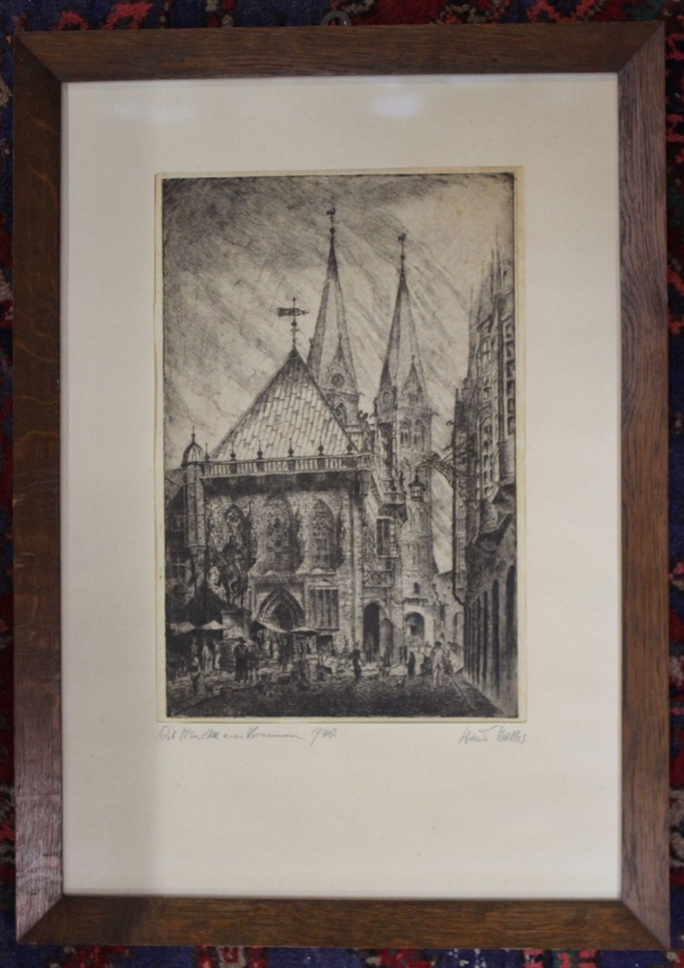 wohl Hans Müller, Markt am Hermann, 1940, Radierung, ger./Glas, RG 60 x 42,5cm. - Image 3 of 4