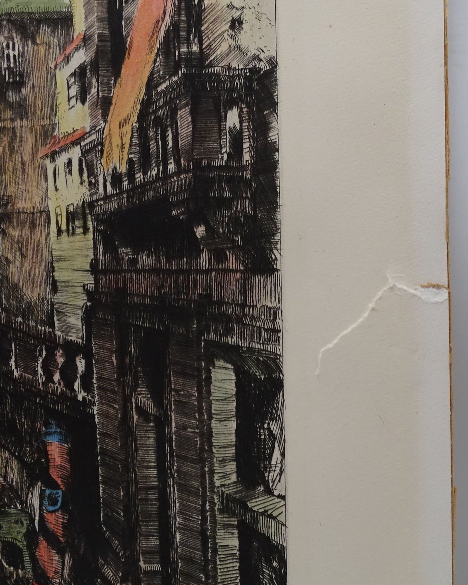 Farbradierung "Venedig", u.r. unles.signiert, Blatt mit Rissen, Blattgröße 49,5x61cm - Bild 7 aus 7