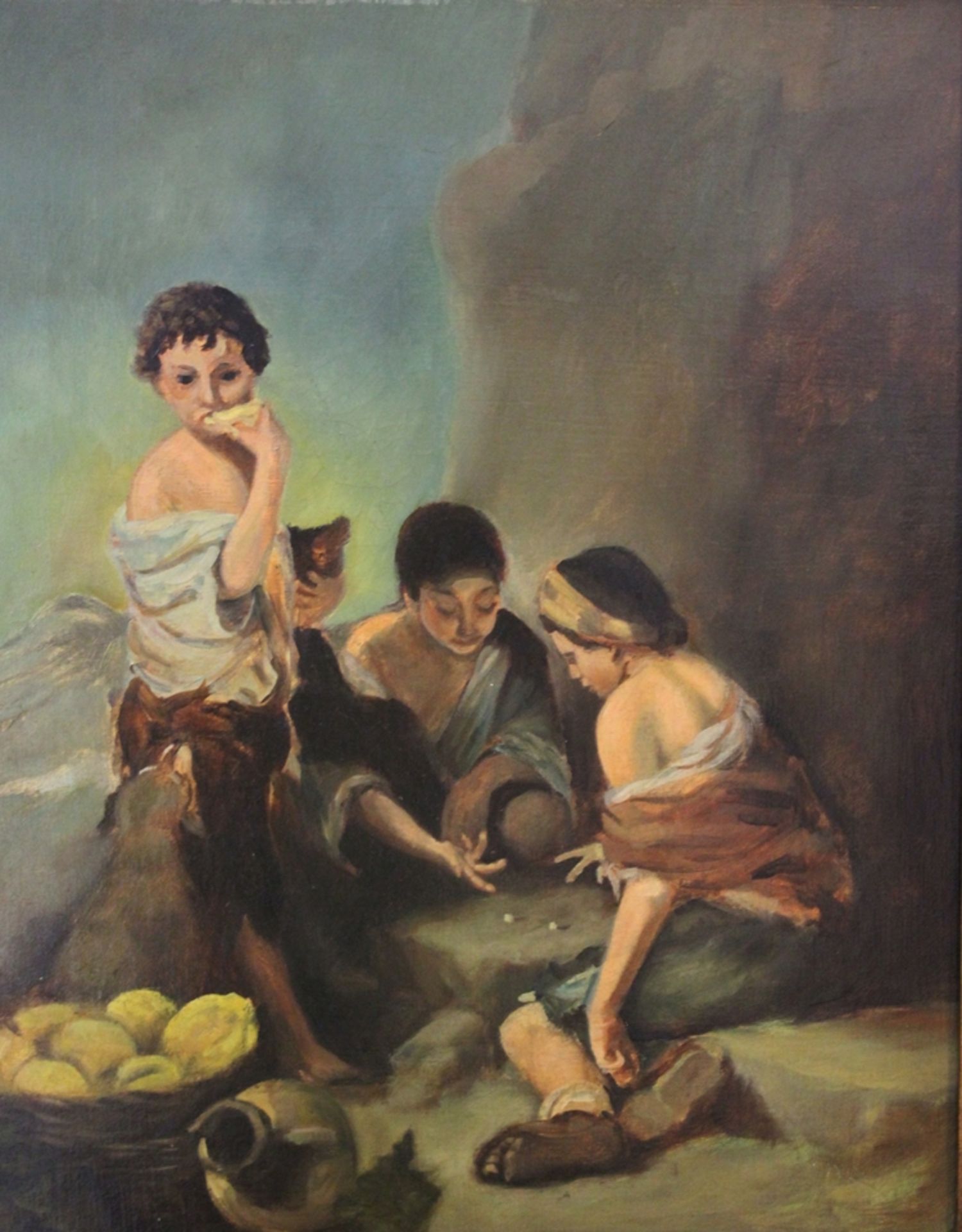 Kinder mit Früchten, Kopie nach Murillo, signiert Herz, Öl/Leinwand, gerahmt, RG 69 x 59cm.