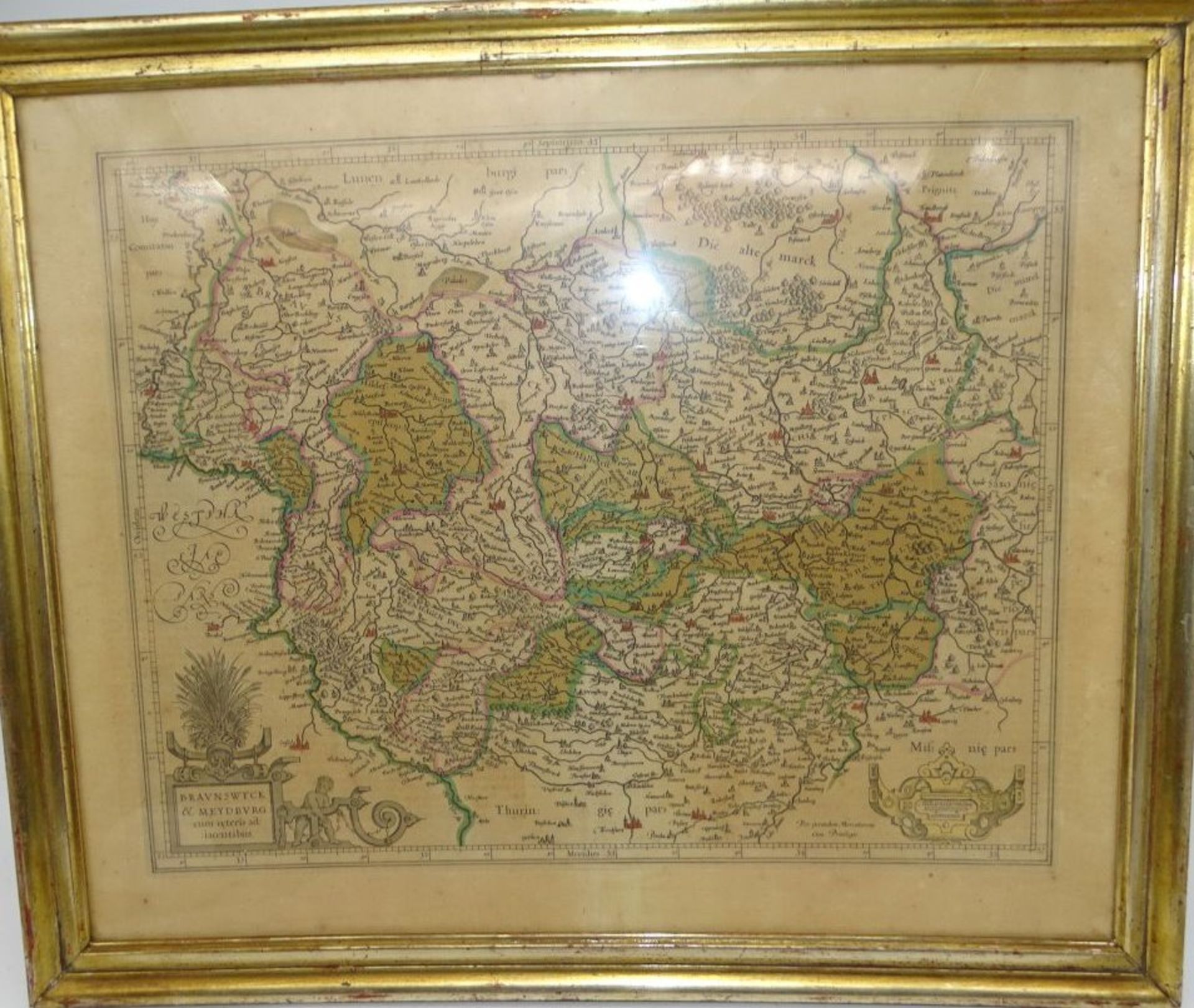 alte colorierte Landkarte "Brunswyck",um 1770, rückseitig ebenfalls verglast mit Beschreibung der K - Image 3 of 5