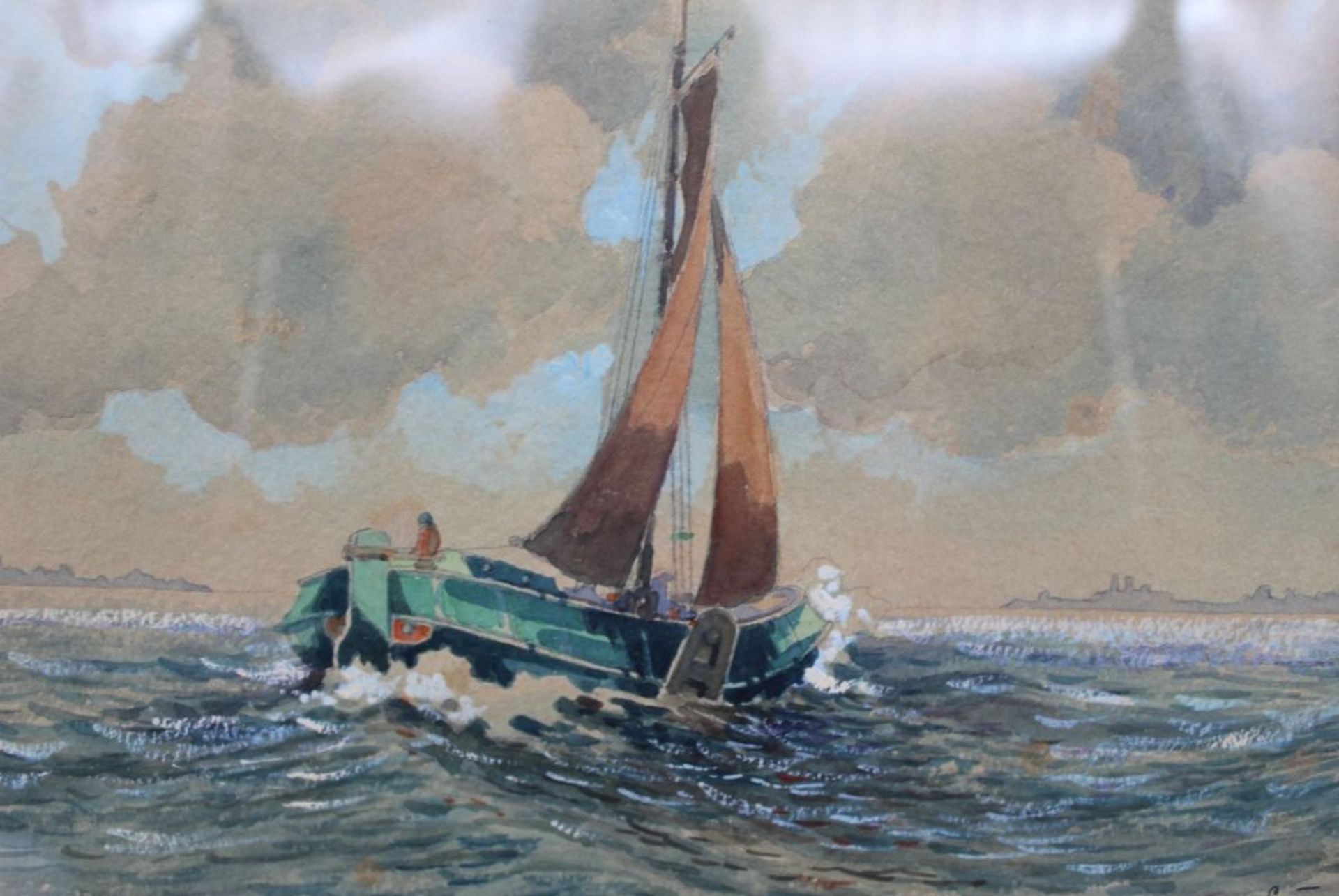 Albert DE BADRIHAYE (1880-1976) "Fischkutter auf der Elbe" 1930, Aquarell, ger/Glas, RG 26x34 cm, w - Bild 2 aus 3