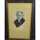 Otto GERHARDS (1895-?), Prtrait Schopenhauer, Radierung?, ger/Glas, RG 25x16 cm