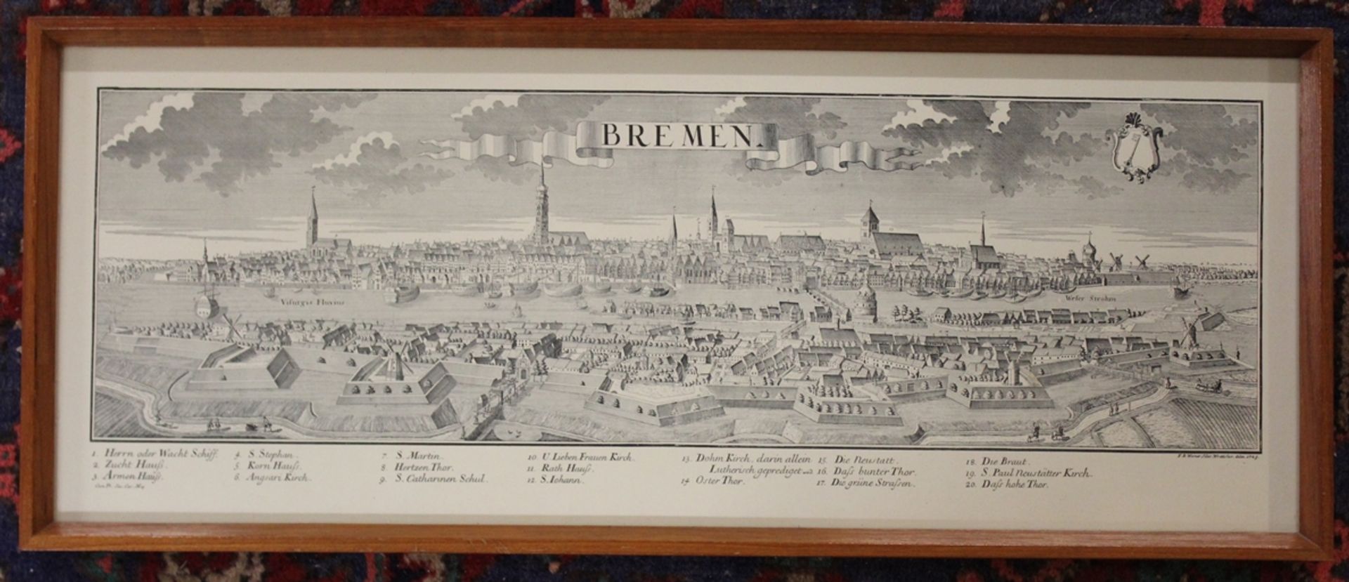 Grafik, Ansicht Bremen, ger./Glas, RG 26,5 x 63,8cm. - Image 3 of 4