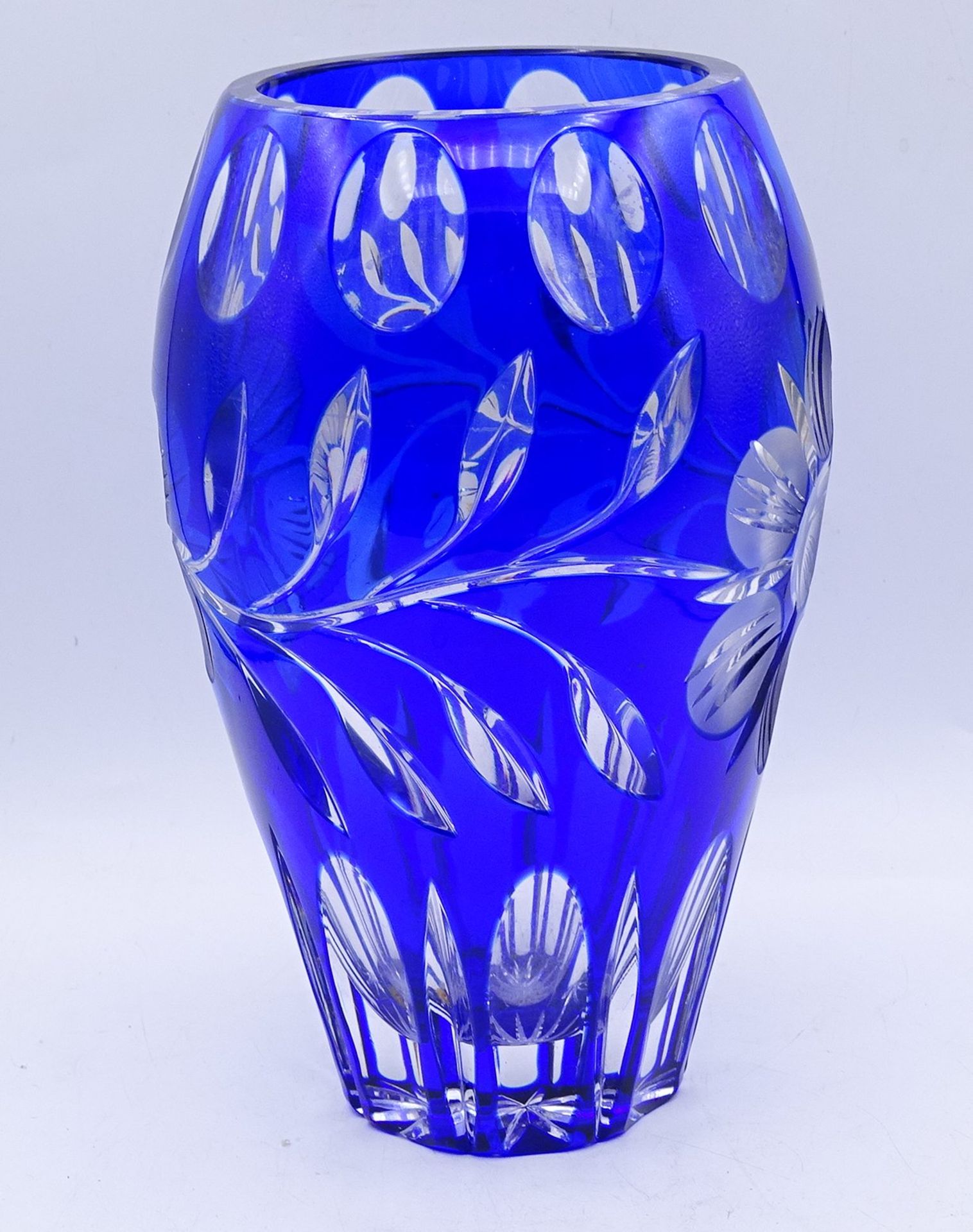 blaue Kristall Glas Vase, H. 20,5cm - Bild 2 aus 2