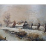 unsignierte Winterlandschaft aber wohl Herbert PICKENHAGEN (1920) , Öl/Holz, gerahmt, RG 30 x 36cm.