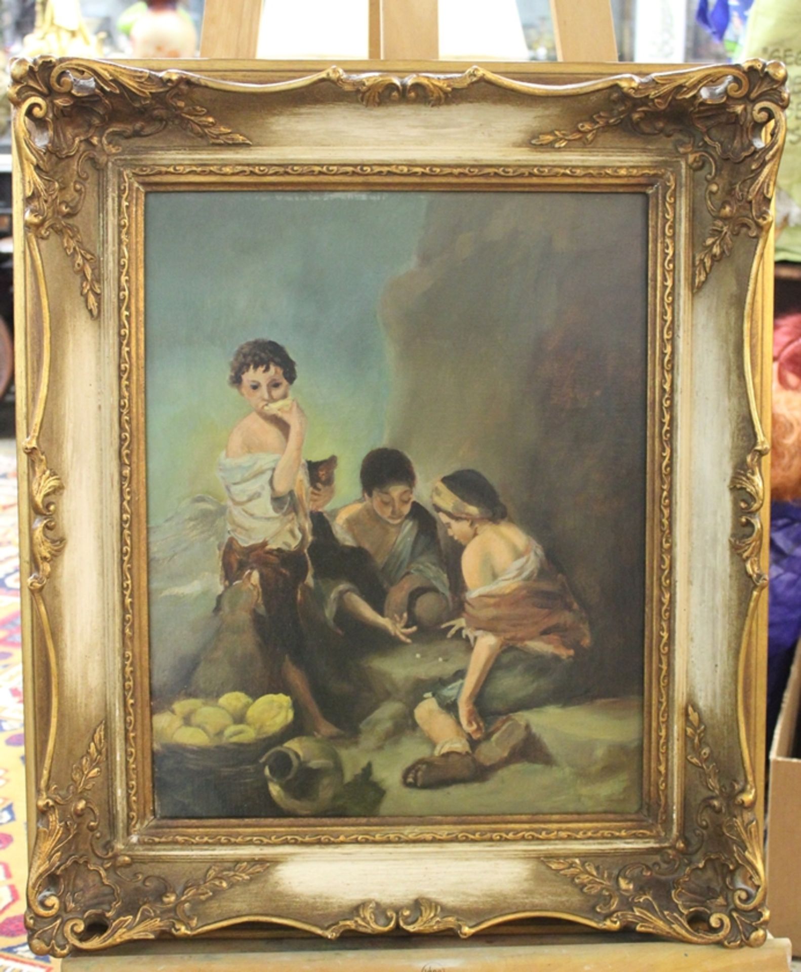 Kinder mit Früchten, Kopie nach Murillo, signiert Herz, Öl/Leinwand, gerahmt, RG 69 x 59cm. - Bild 3 aus 4