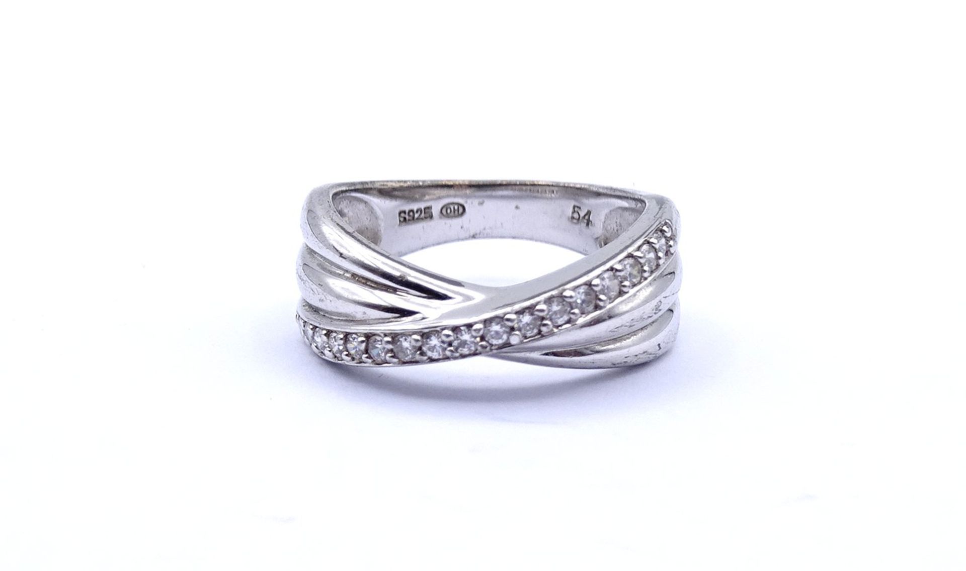 925er Silber Ring mit klaren Steinen, 4,6g., RG 54