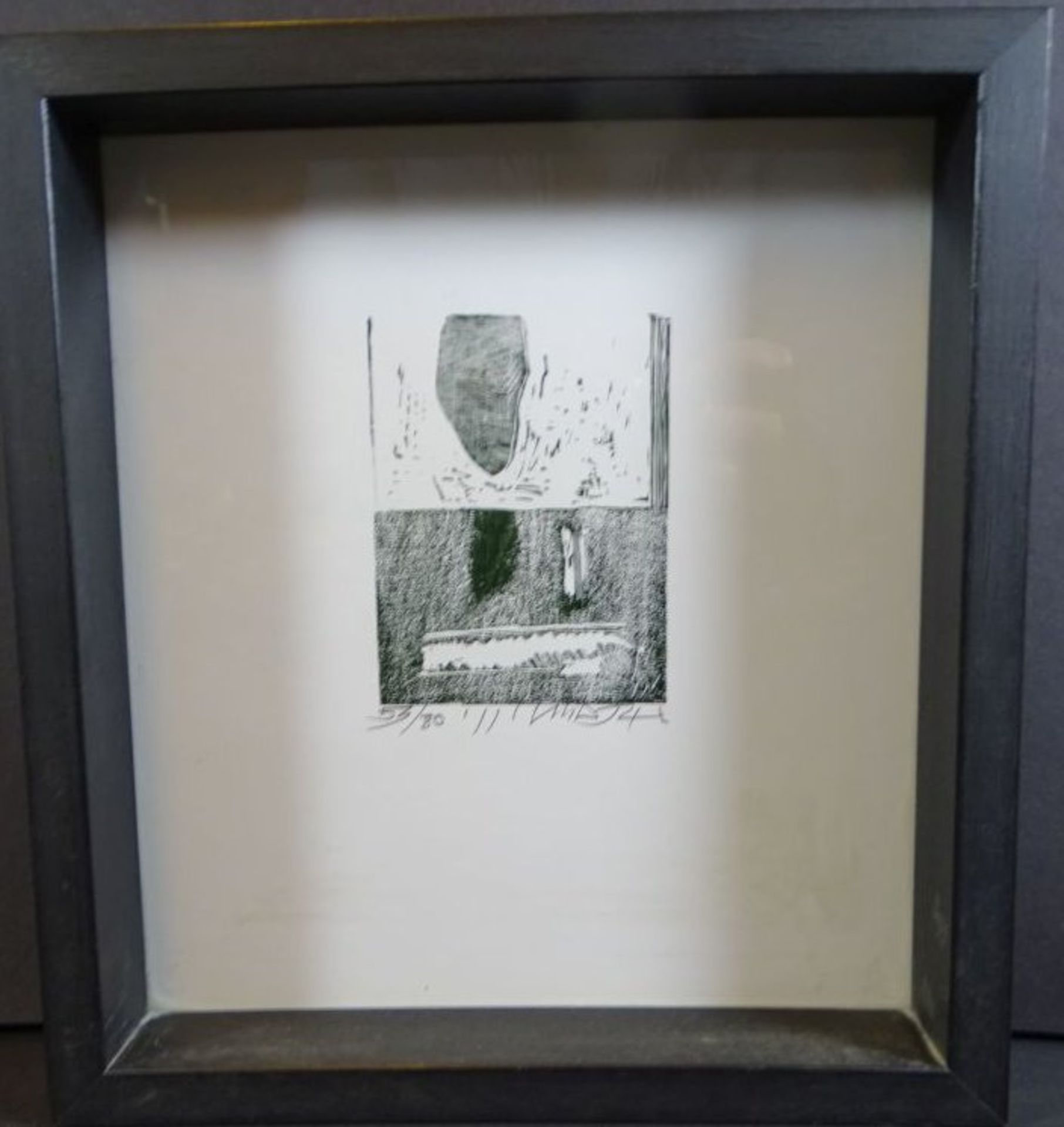 unleserl. sign. kl. Lithografie, ger/Glas, RG 24x22 cm, Nr. 53/80