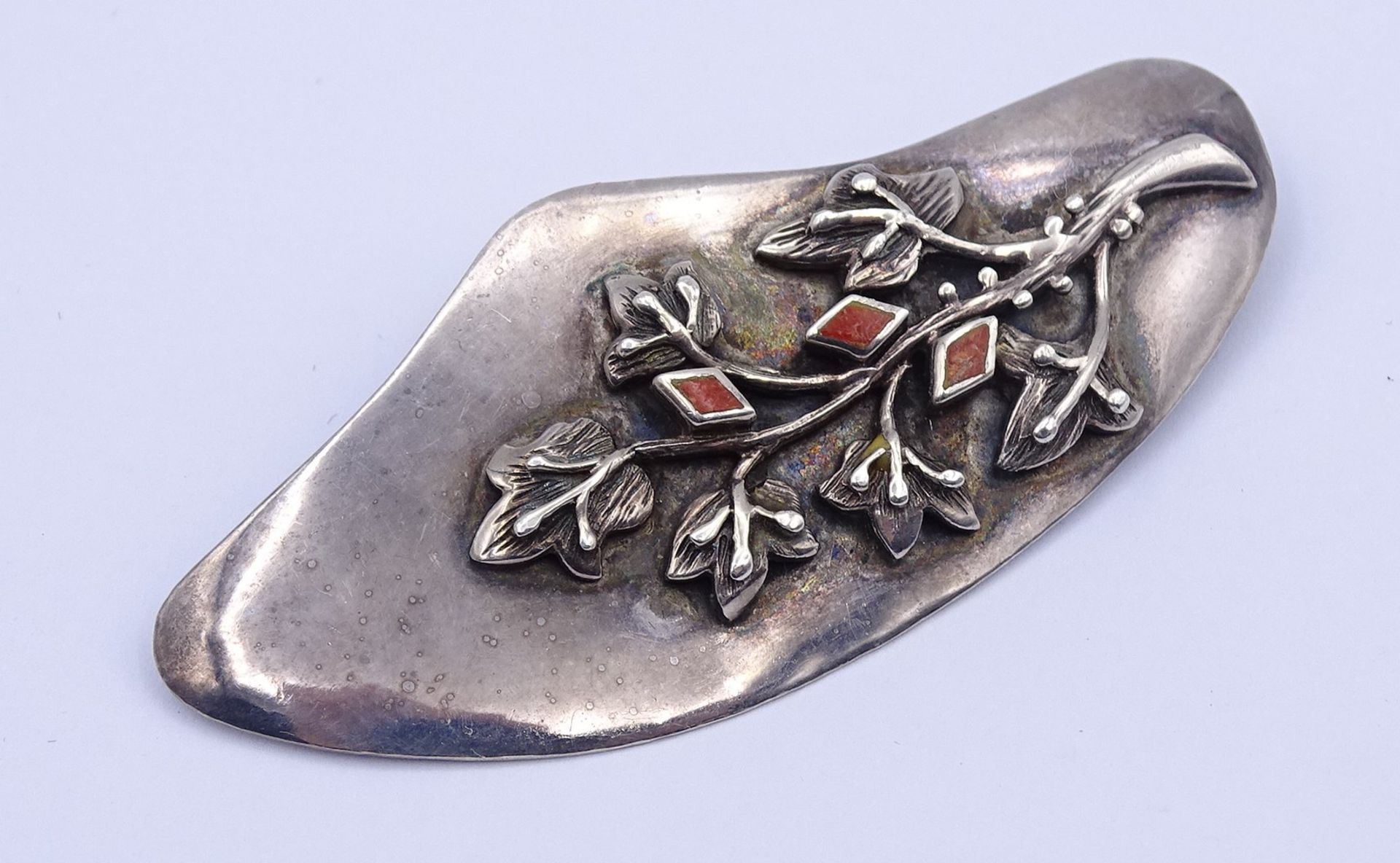 Silber Brosche mit roten Einlagen, Silber 925/000, 6,0cm, 9,0g. - Bild 2 aus 3