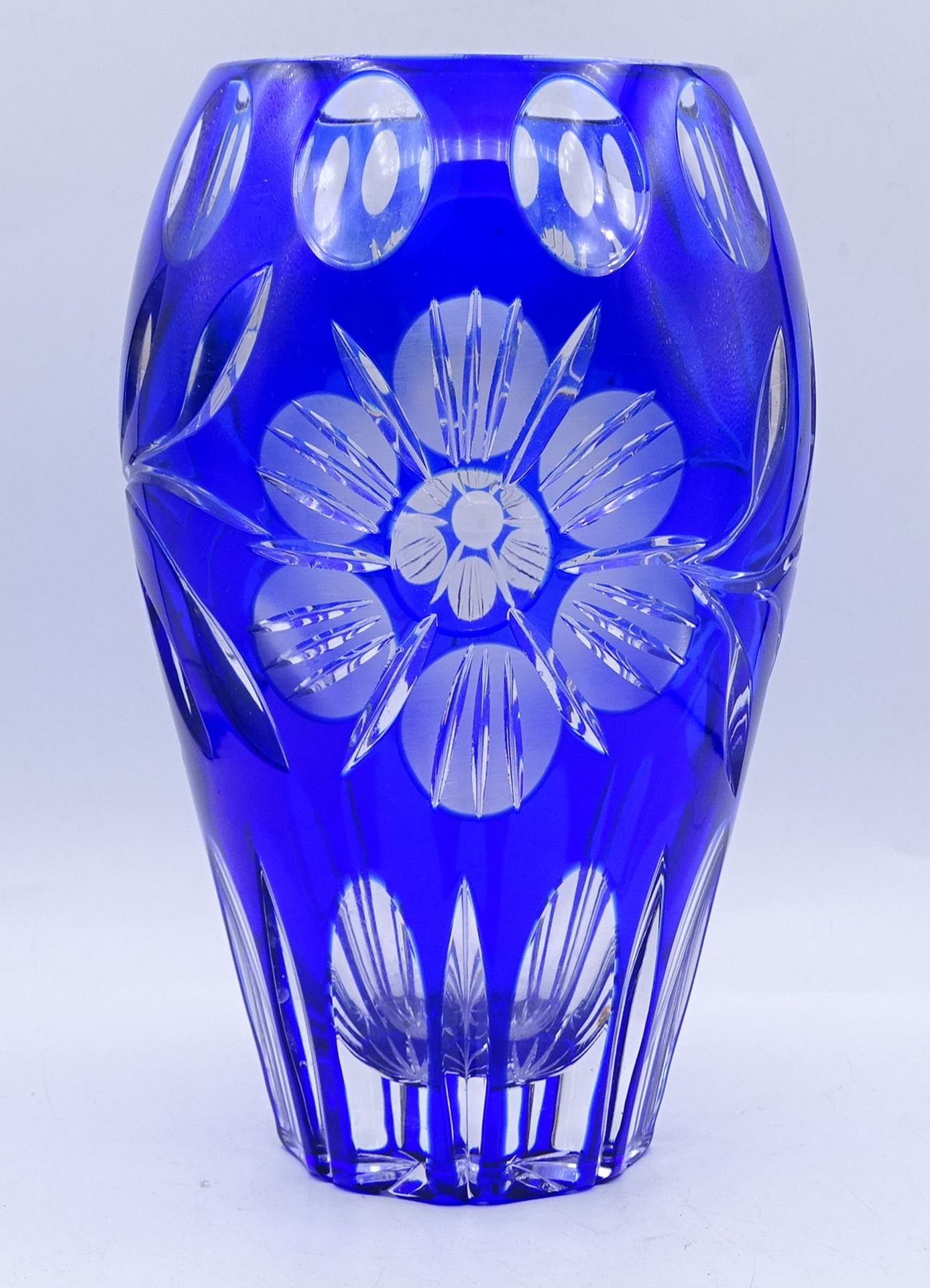 blaue Kristall Glas Vase, H. 20,5cm