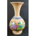 Biedermeier-Vase, Überfangglas mit floraler Bemalung, H-30 cm, leichte Altersspuren