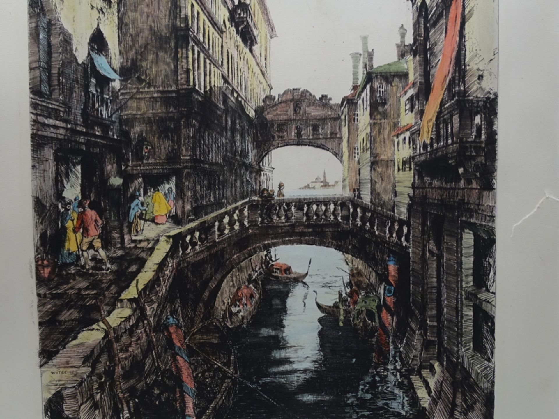 Farbradierung "Venedig", u.r. unles.signiert, Blatt mit Rissen, Blattgröße 49,5x61cm - Bild 6 aus 7