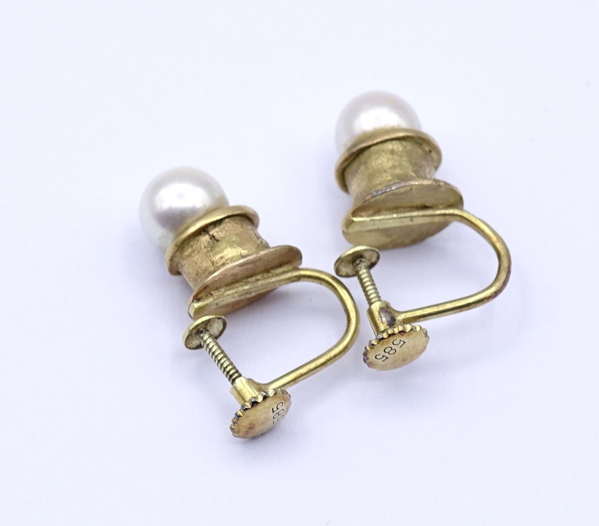 Paar Ohrringe mit Perlen, 585/000, zus. 4,3g. - Bild 3 aus 3
