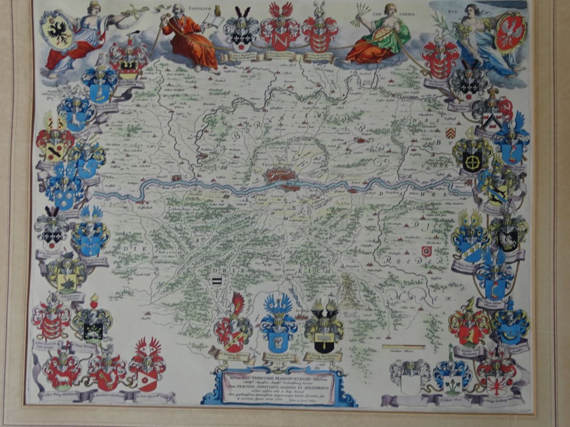 Johannes BLAEU (1650-1712), colorierte Landkarte Francofurtensis" um 1700, BG 60x68 cm, leichte Läs - Image 4 of 5