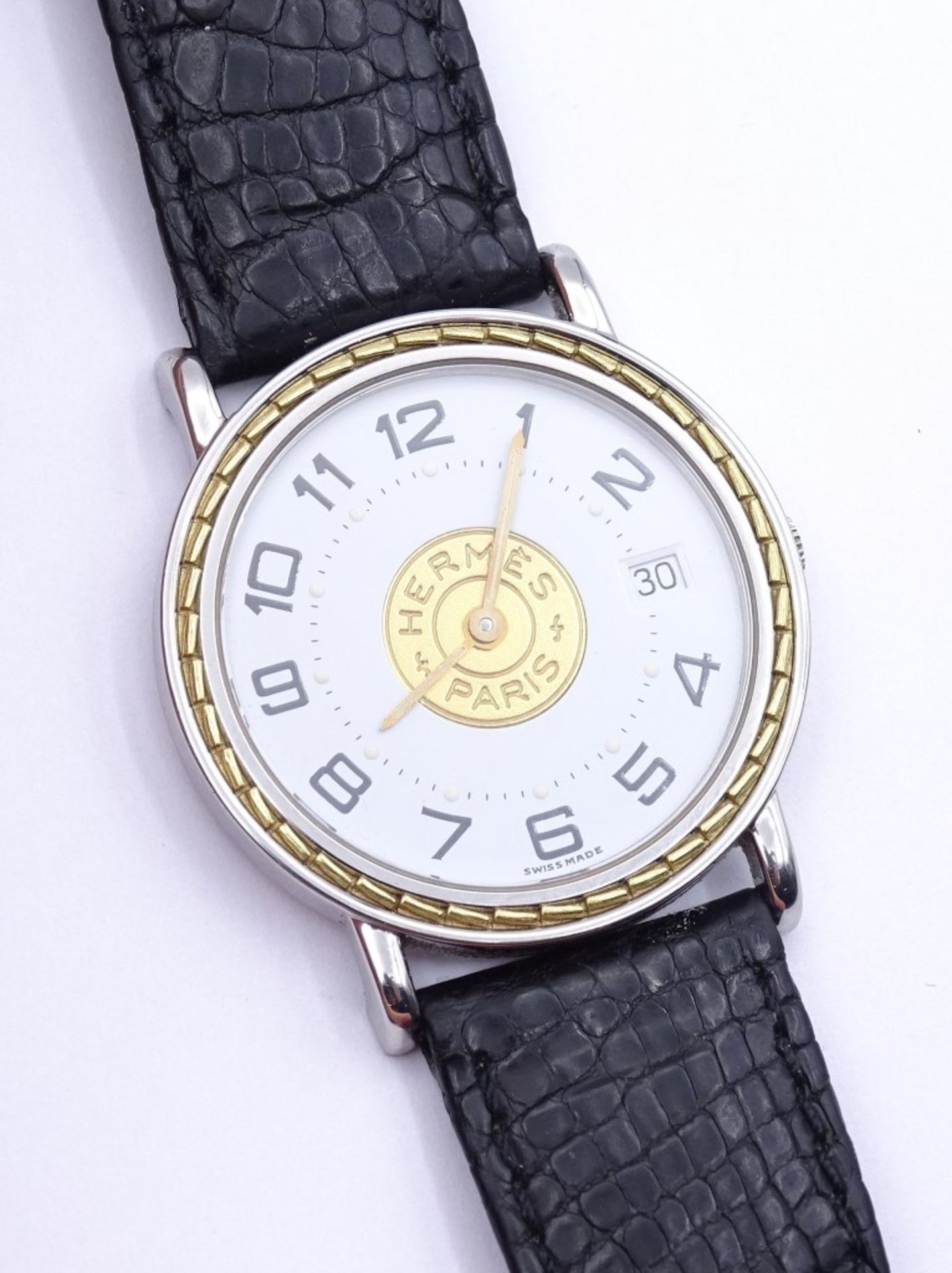 Armbanduhr "Hermes",Paris, Mod.Sellier,Stahl/Gold, Quartzwerk, D-32mm, ETA Werk 955412, Funktion ni