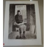 unleserl. sign. Lithografie, Frau vor Fenster, BG 65x50 cm, Probedruck