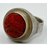 Silberring-925- mit roten Stein, Koralle, RG 57, 10,1 gr.