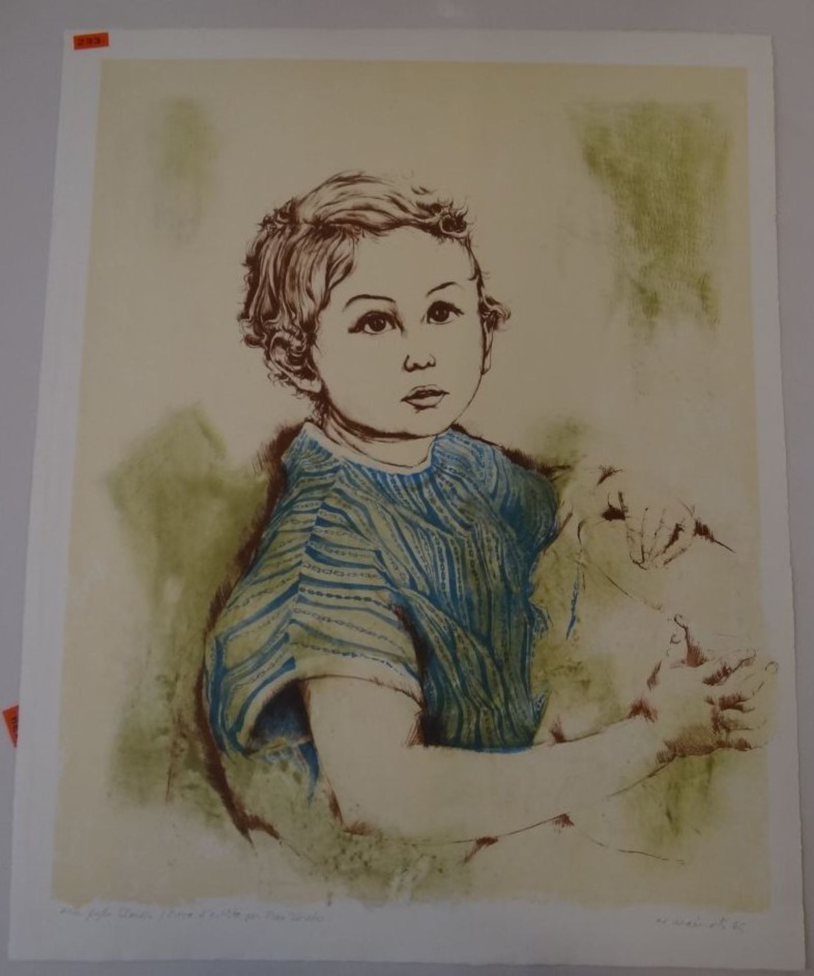 Michele MAINOLI (1927-1991) Kinderportrait, Litho, Widmung für Frau Zürcher, BG 56x45 cm