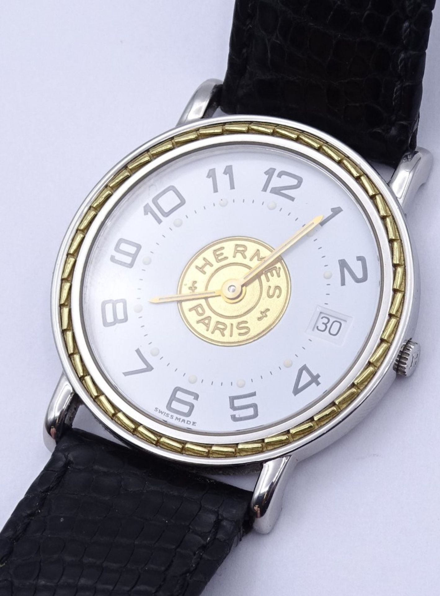Armbanduhr "Hermes",Paris, Mod.Sellier,Stahl/Gold, Quartzwerk, D-32mm, ETA Werk 955412, Funktion ni - Image 3 of 6