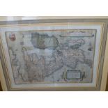 colorierte Landkarte um 1700, England, Schottland und die Hybriden, gut gerahmt, beidseitig verglas