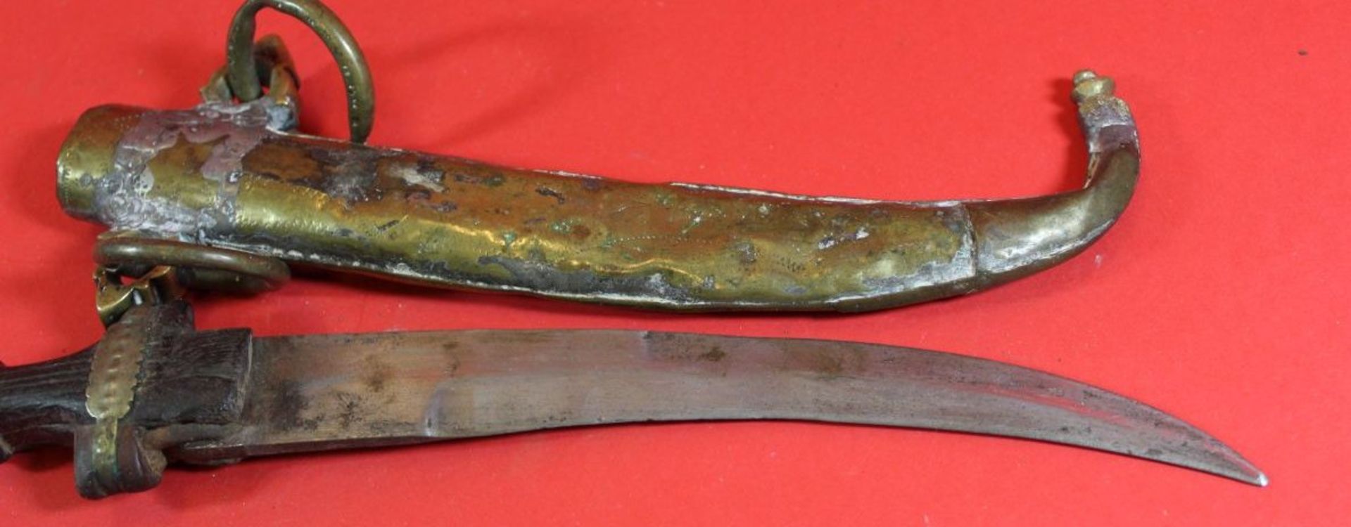 Krummdolch in Messingscheide, L-38 cm, Gebrauchsspuren - Bild 6 aus 8