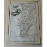 colorierte Landkarter"Portugal", um 1700, ger/Glas, RG 59x45 cm
