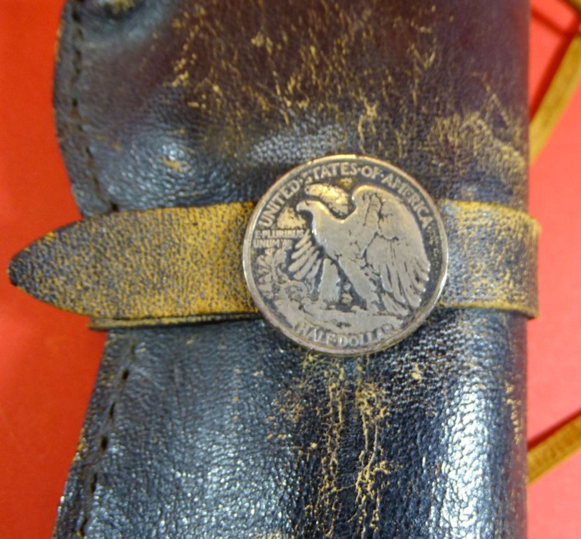 Leder Pistolenhalfter mit Half Dollar Münze von 1938., L-25 cm - Bild 3 aus 4