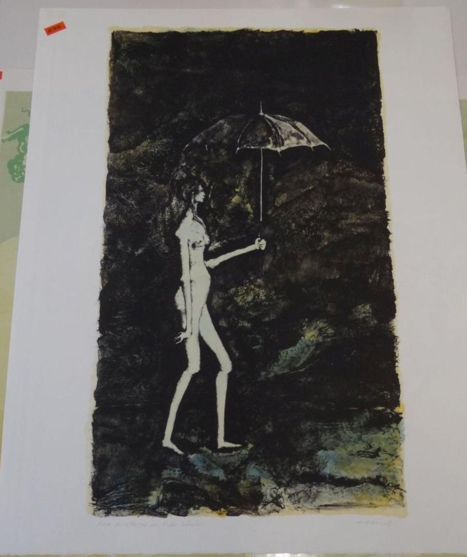 Michele MAINOLI, 1966 (1927-1991) Nackte mit Regenschirm, Litho, BG 56x45 cm
