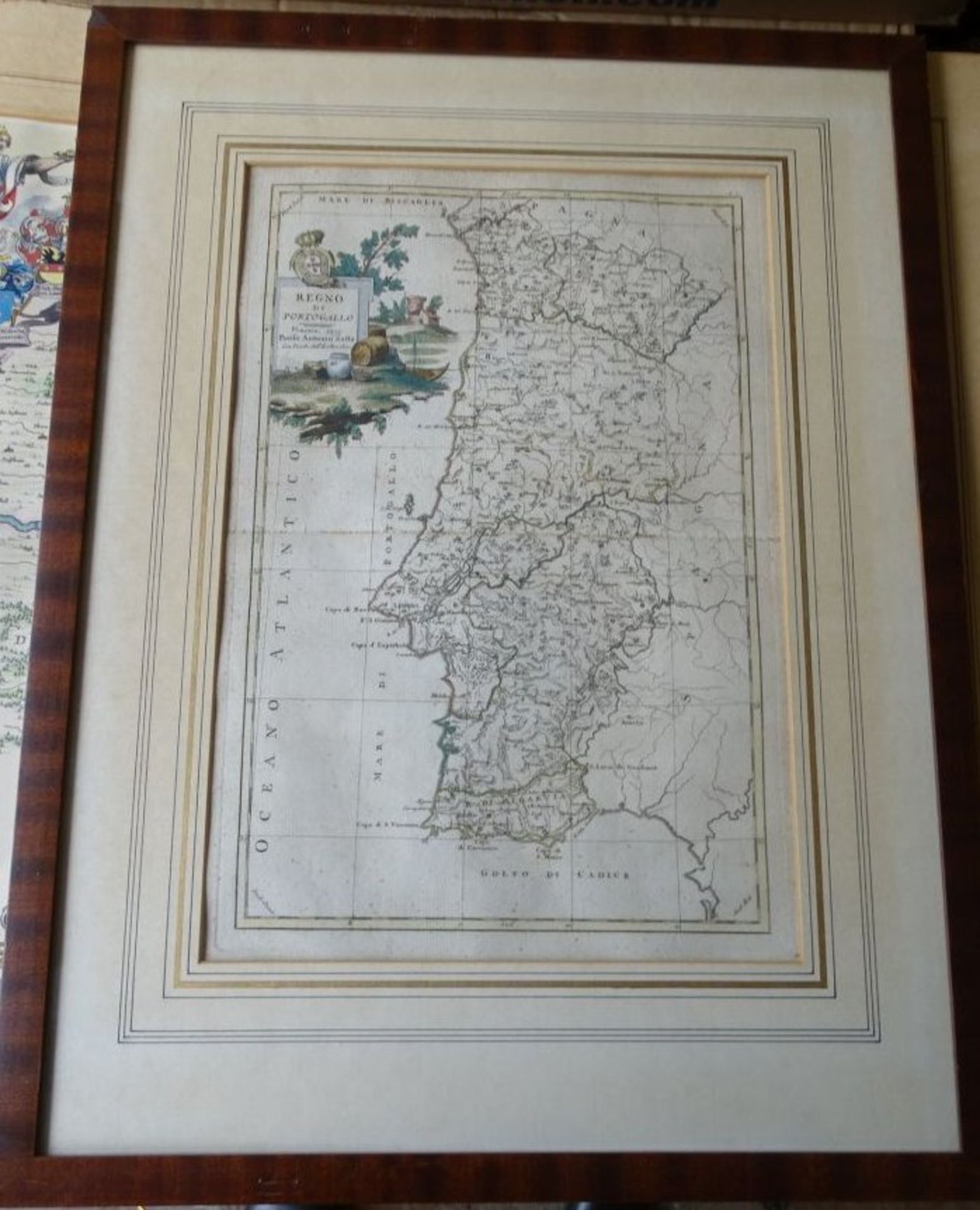 colorierte Landkarter"Portugal", um 1700, ger/Glas, RG 59x45 cm - Image 2 of 4