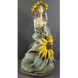 Erna BINZ (1914-2008), Fayence Figur "Frau mit  Sonnenblumen", H-42 cm, 5 kg,