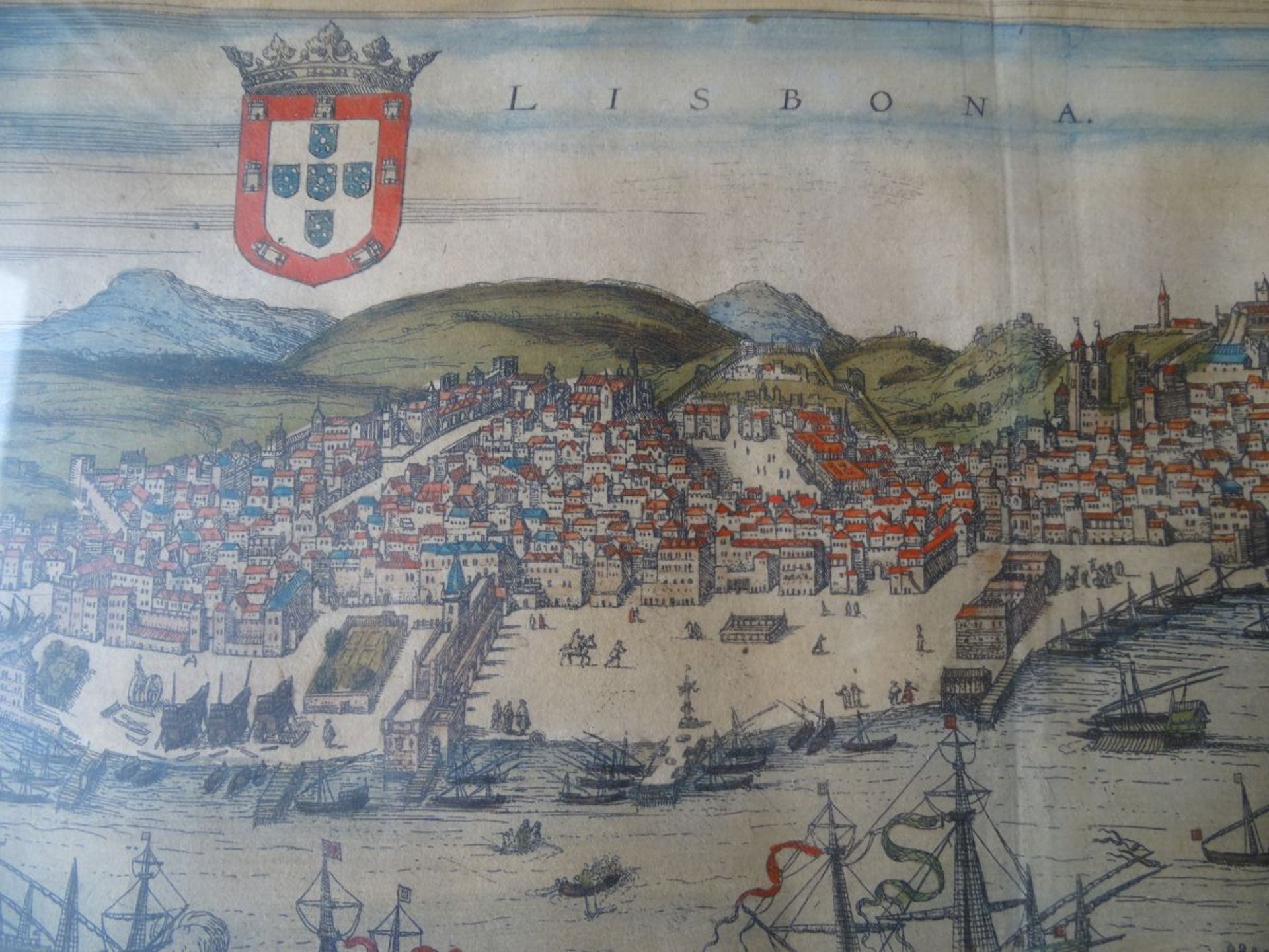 Stadtplan von Lissabon, handcoloriert, um 1700, ger/Glas, RG 53x65 cm - Image 5 of 5