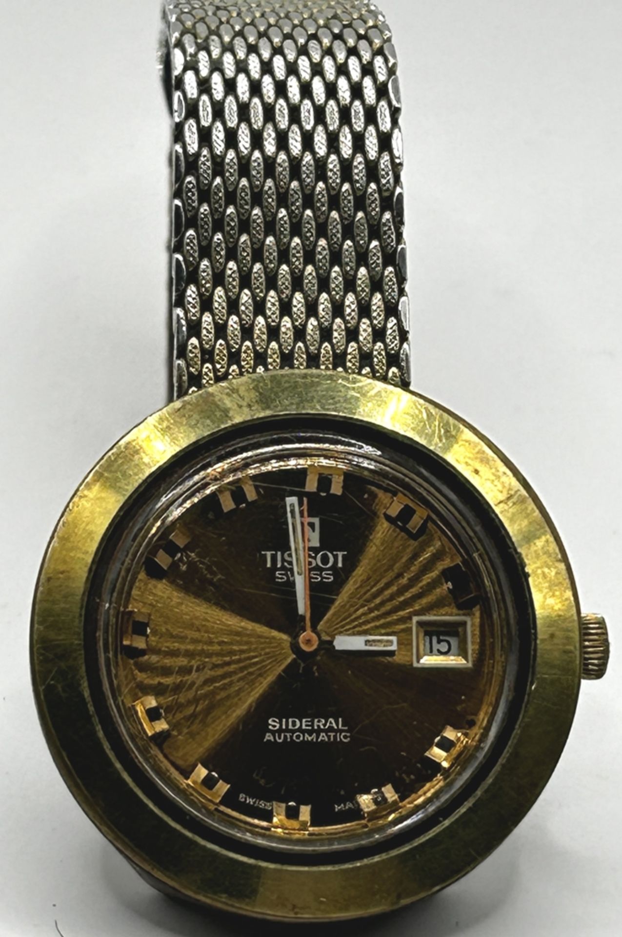 Tissot Sideral Automatic Vintage Uhr, Werk läuft, vergoldete Lünette, orig. Stahlband, Fiberglas-Ge - Image 2 of 3