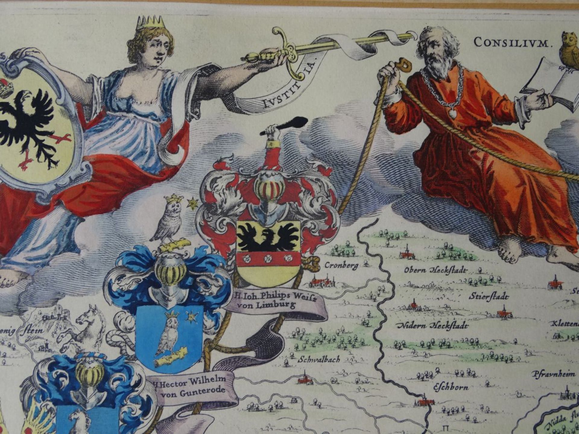 Johannes BLAEU (1650-1712), colorierte Landkarte Francofurtensis" um 1700, BG 60x68 cm, leichte Läs - Image 3 of 5