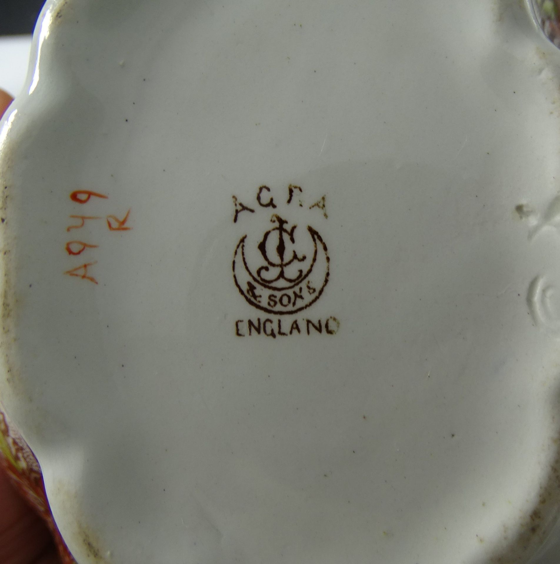 ovale Deckel-Sauciere mit Unterteller Agra-England, H-12 cm, 18x12 cm - Bild 4 aus 4
