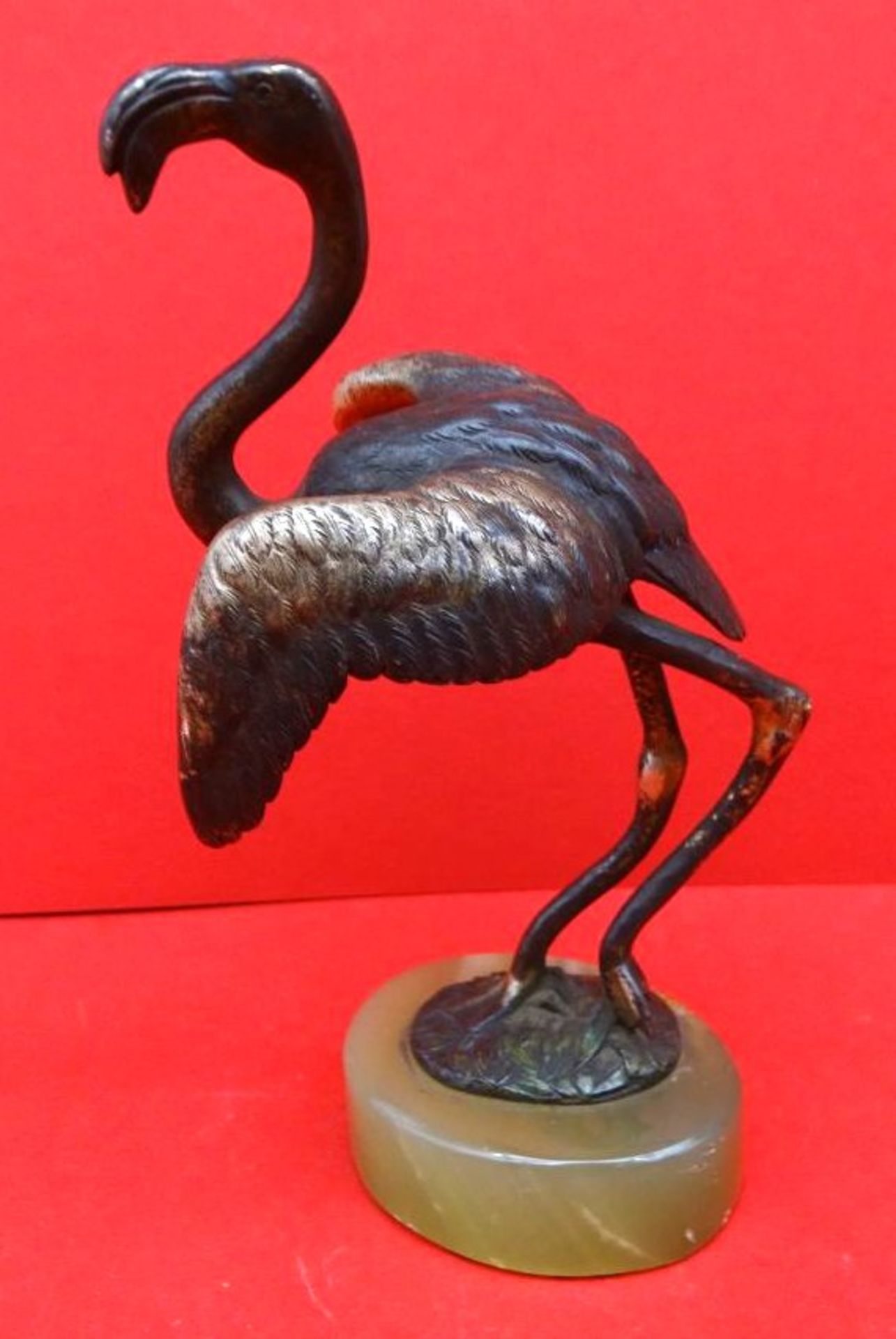 Antonín MARA (1877-1946) (Attrib) "Flamingo" Bronze mit Onyxsockel, signiert "MARA", H-14,5 cm - Image 4 of 5